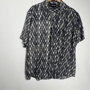 Vintage COLORE ITALIA 100% Silk Geometric Diamond Print Shirt - Mens medium